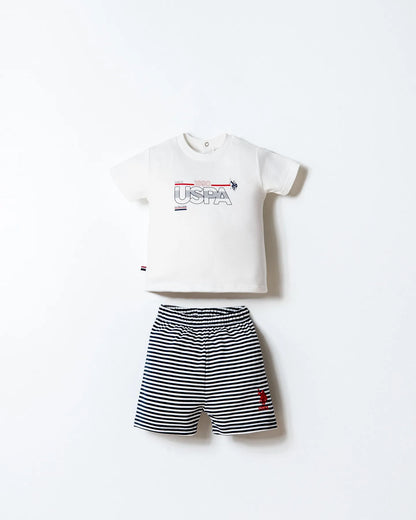 U.S. Polo Assn. White Baby Boy White T-Shirt and Short Set SKU: USB2908-YD_White Image 01