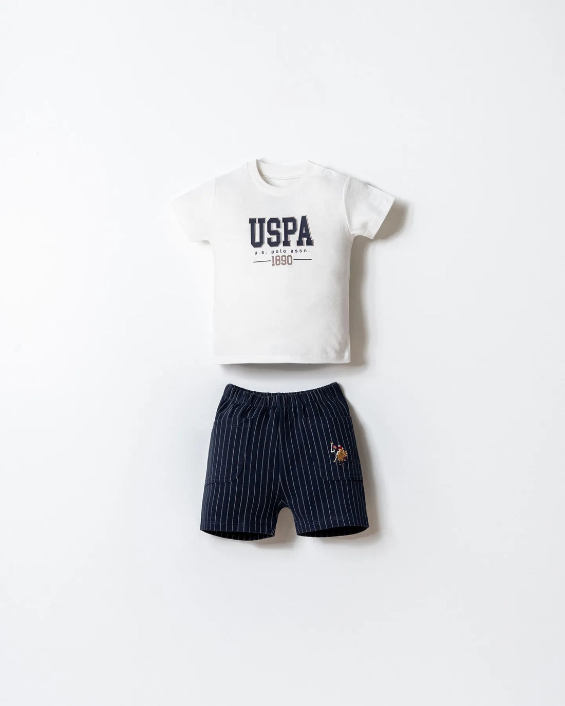 U.S. Polo Assn. White Baby Boy White T-Shirt and Short Set SKU: USB2923_White Image 01