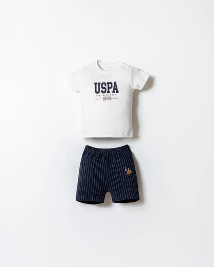 U.S. Polo Assn. White Baby Boy White T-Shirt and Short Set SKU: USB2923_White Image 01