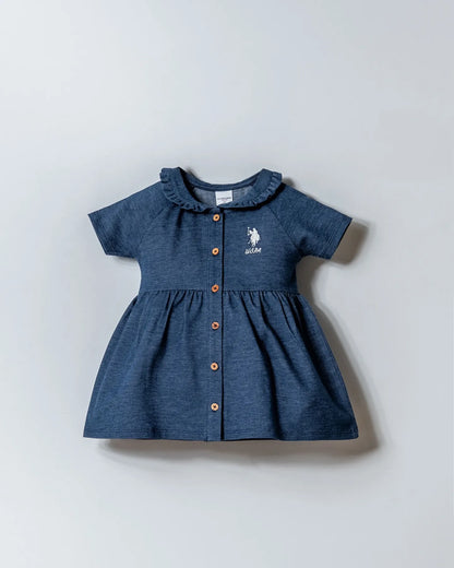 U.S. Polo Assn. Blue Baby Girl Blue Dress SKU: USB2967_Blue Image 01