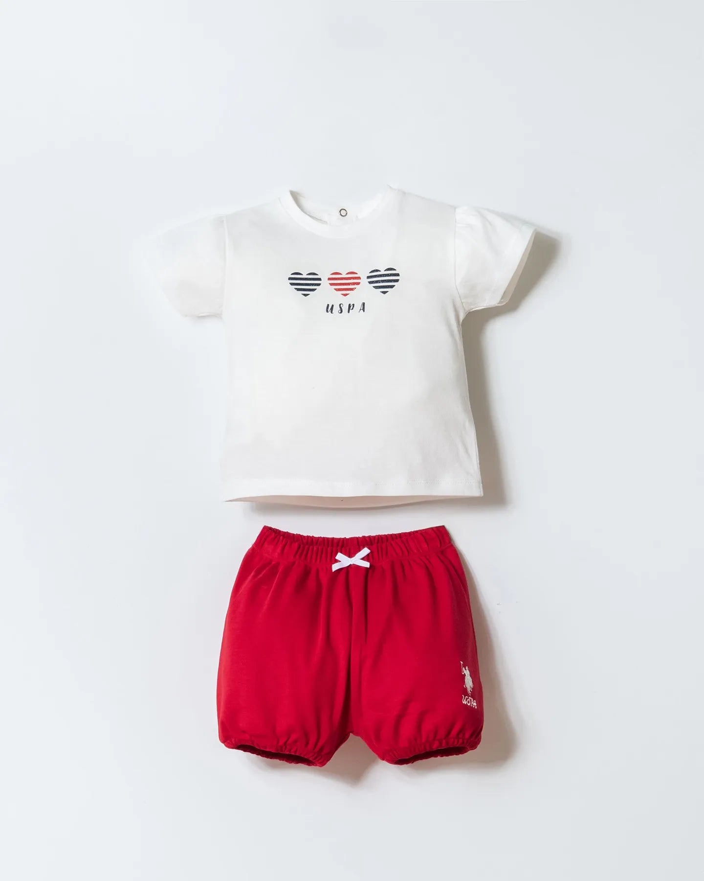 U.S. Polo Assn. White Baby Girl White T-Shirt and Short Set SKU: USB2971_White Image 01