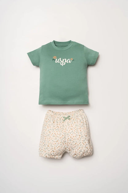 U.S. Polo Assn. Green Baby Girl Green T-Shirt and Short Set SKU: USB2982_Green Image 01