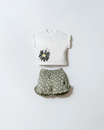 U.S. Polo Assn. White-Green Baby Girl White-Green T-Shirt and Short Set SKU: USB2993_White-Green Image 01