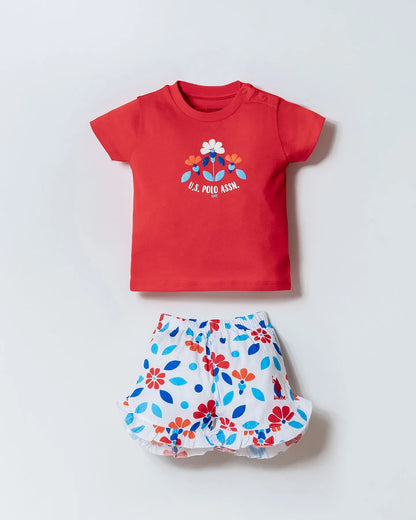 U.S. Polo Assn. Reddish Orange Baby Girl Reddish Orange T-Shirt and Short Set SKU: USB2999_Reddish Orange Image 01