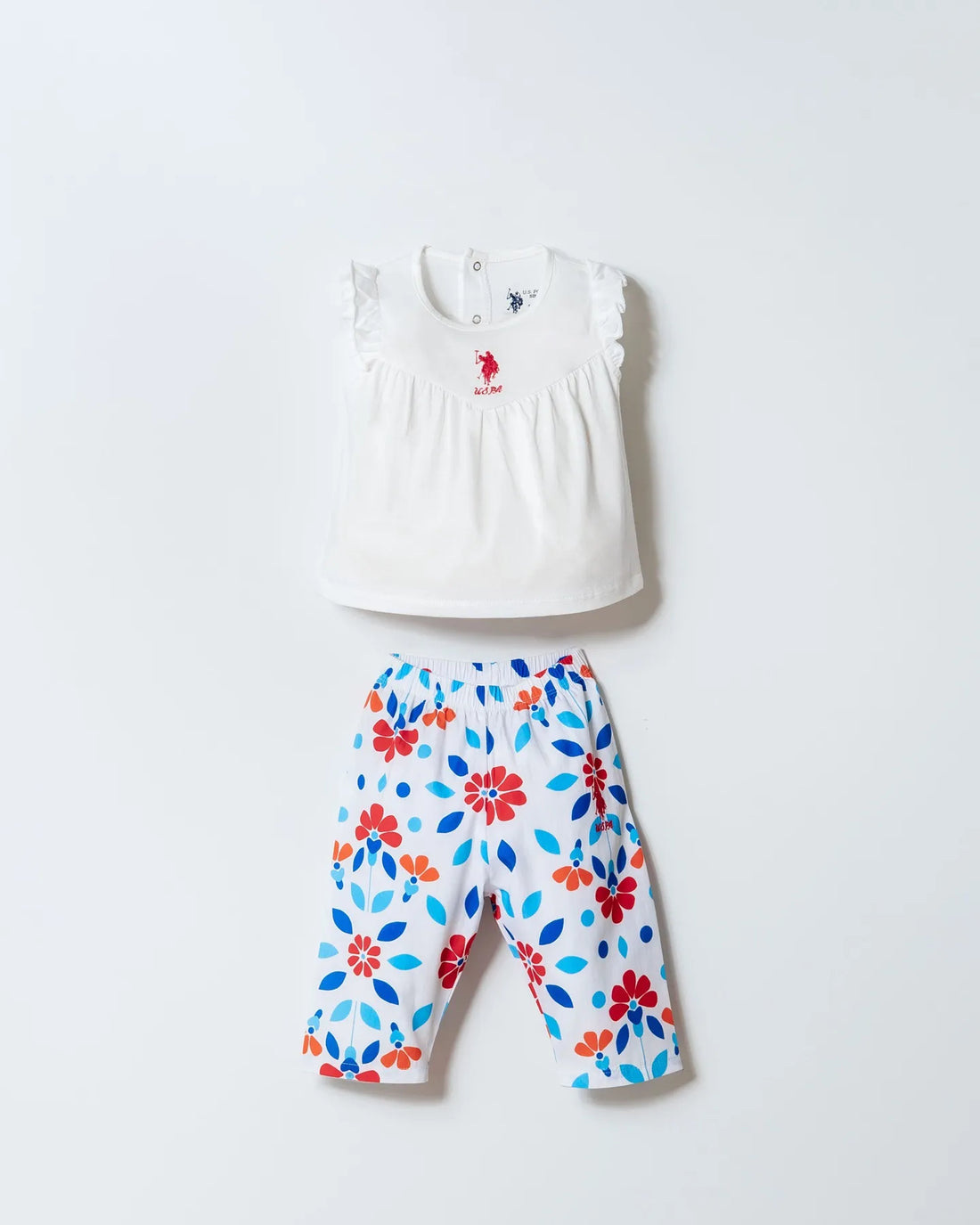 U.S. Polo Assn. White Baby Girl White Two Pieces Set SKU: USB3002_White Image 01
