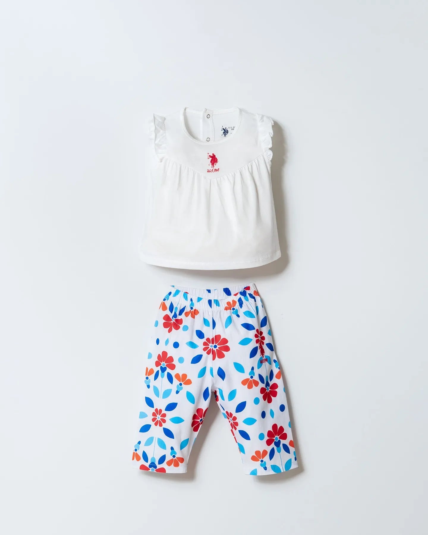 U.S. Polo Assn. White Baby Girl White Two Pieces Set SKU: USB3002_White Image 01