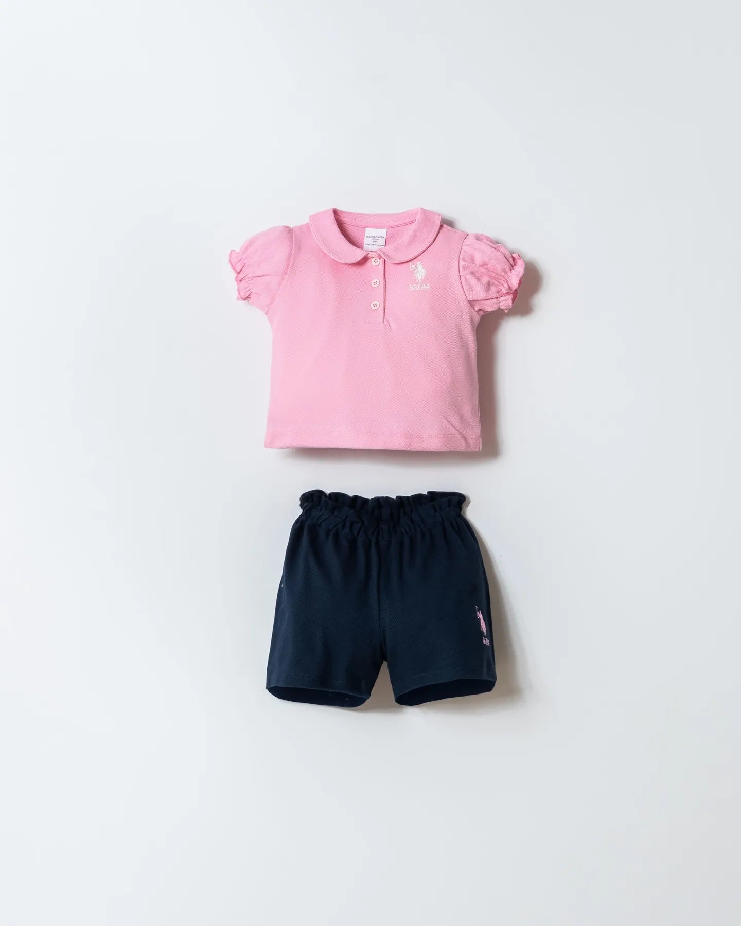U.S. Polo Assn. Pink Baby Girl Pink T-Shirt and Short Set SKU: USB3028_Pink Image 01