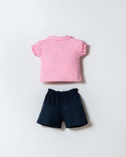U.S. Polo Assn. Pink Baby Girl Pink T-Shirt and Short Set SKU: USB3028_Pink Image 04
