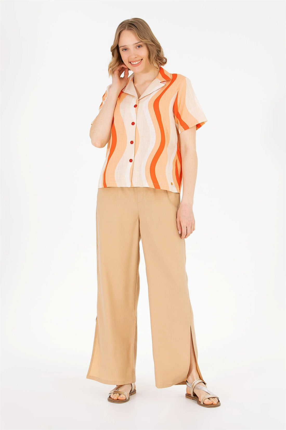 Beige Wide Leg Palazzo Trouser With Side Slits - BEVAVA