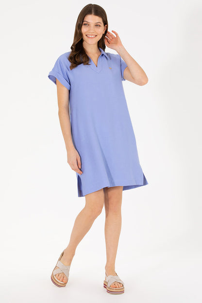 Blue Short Shirt Dress With Short Sleeves