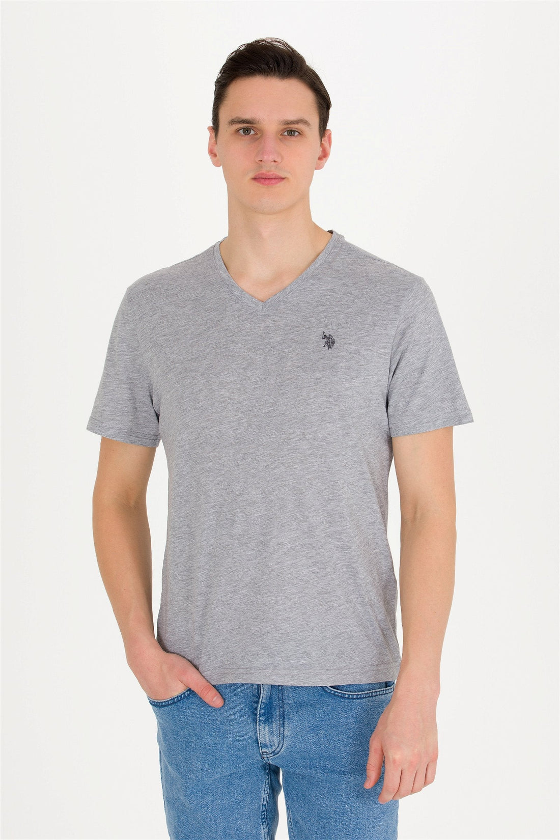 Grey Short Sleeve V-Neck T-Shirt