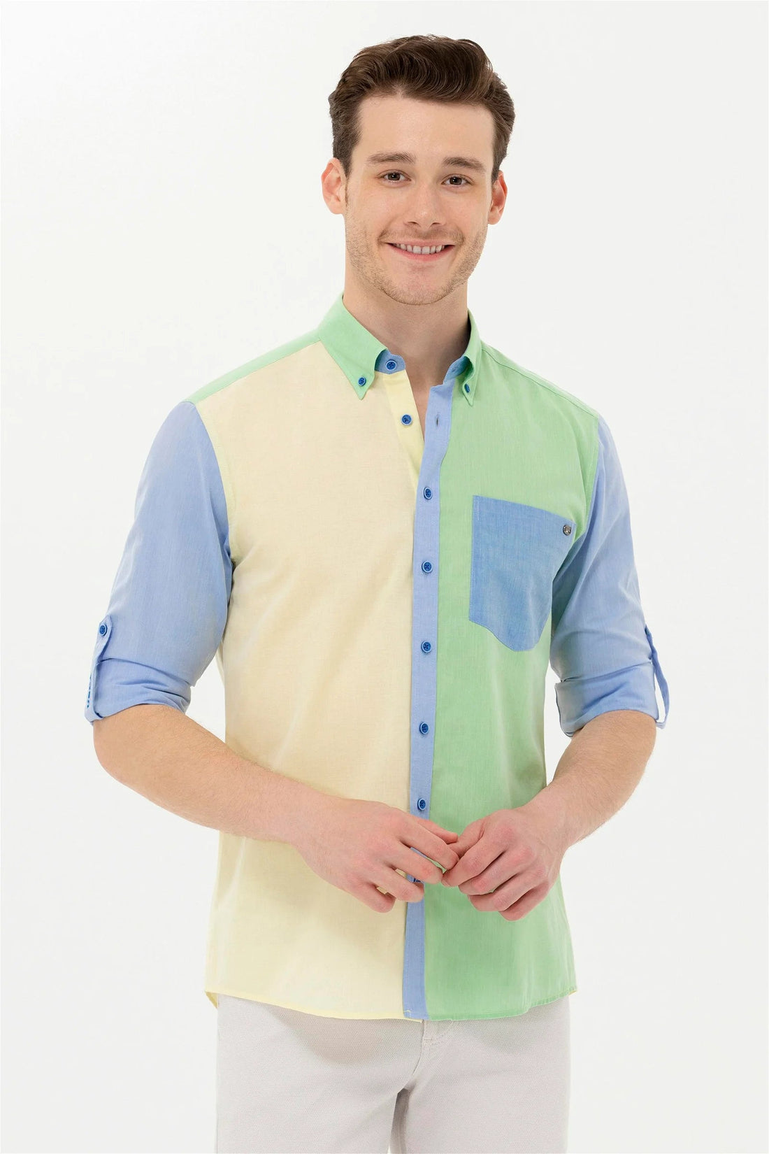Multi-Color Color Block Long Sleeve Shirt - BEVAVA