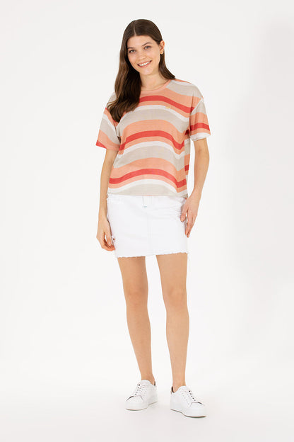 Multi-Color Striped Short Sleeve T-Shirt