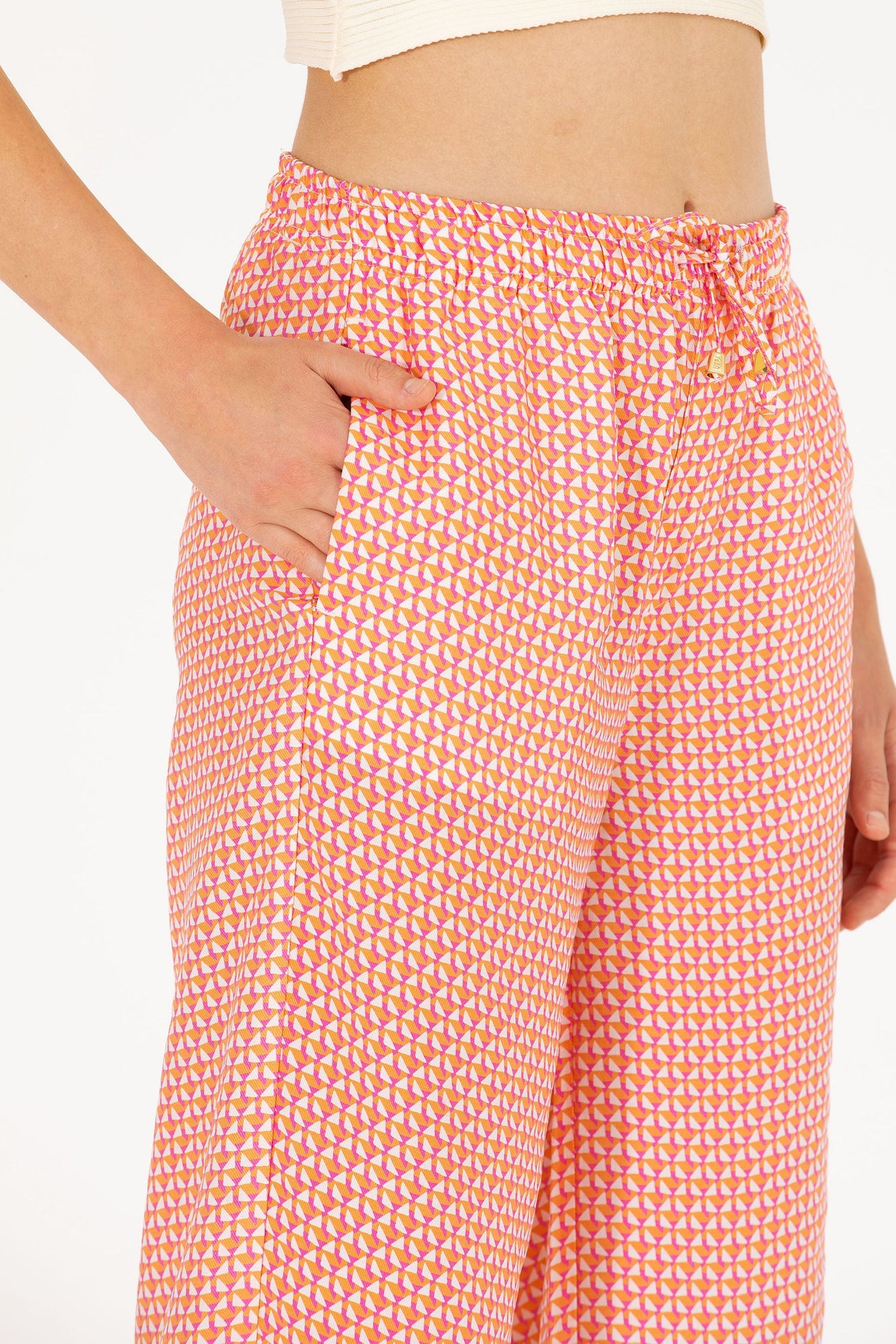 Patterned Multi-Color Slip On Trousers