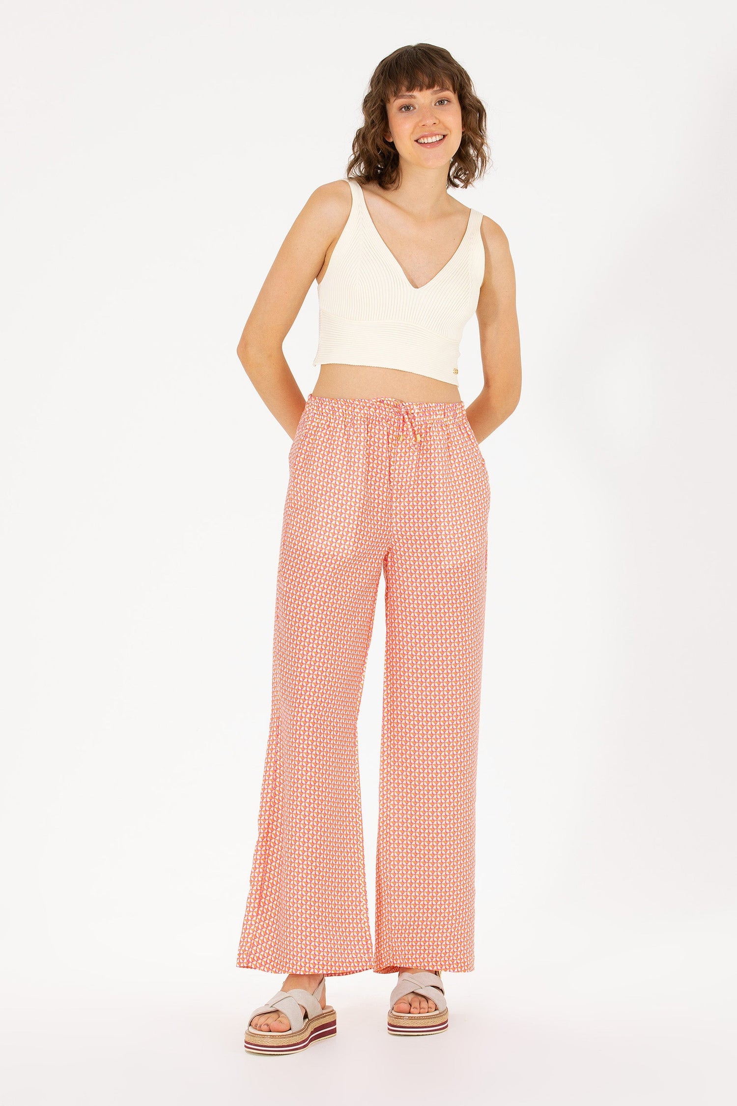 Patterned Multi-Color Slip On Trousers