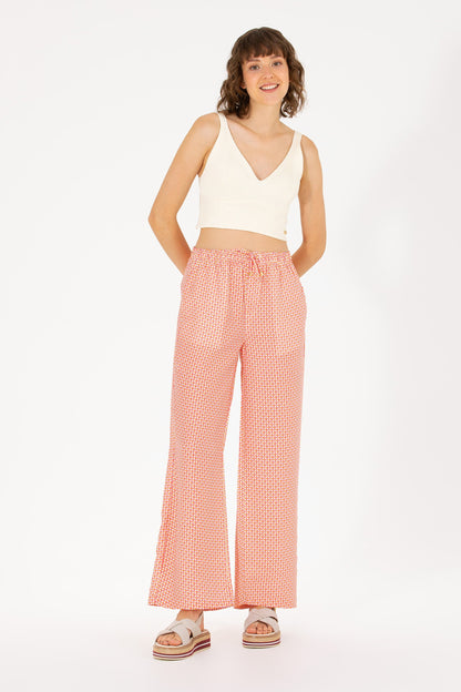 Patterned Multi-Color Slip On Trousers