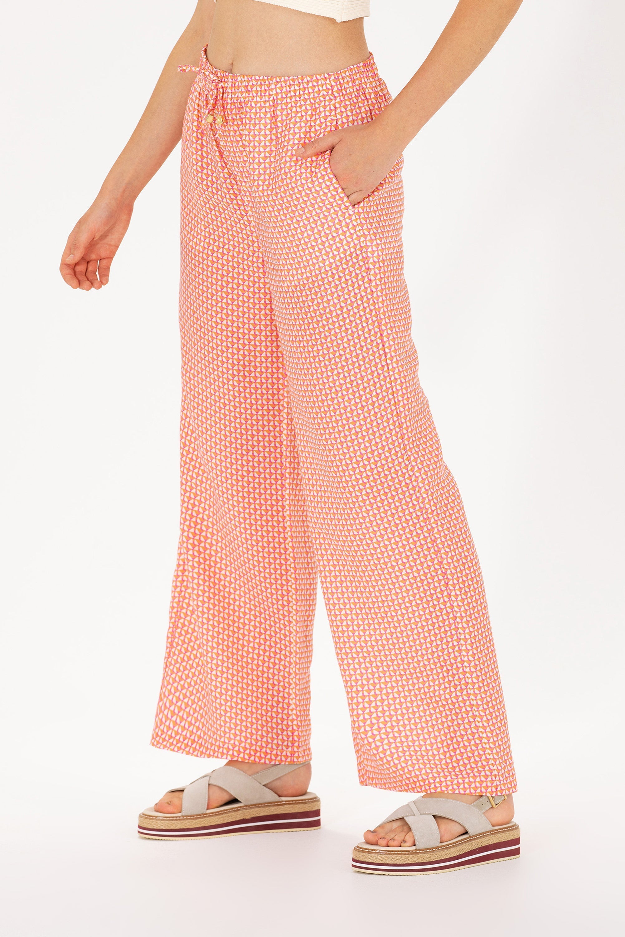 Patterned Multi-Color Slip On Trousers