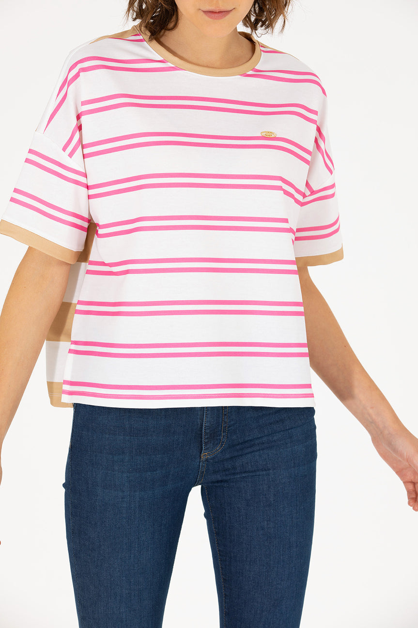 Striped Over-Sized Short Sleeve T-Shirt