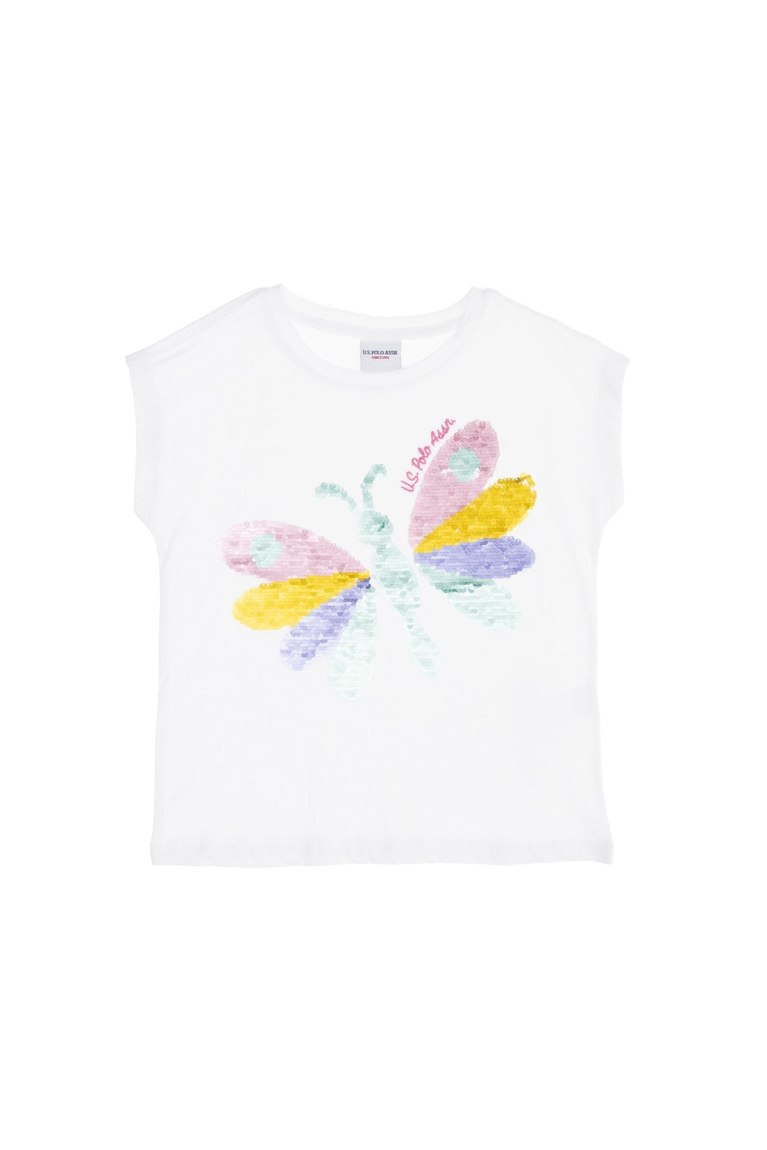 White Capped Sleeve Butterfly Design T-Shirt