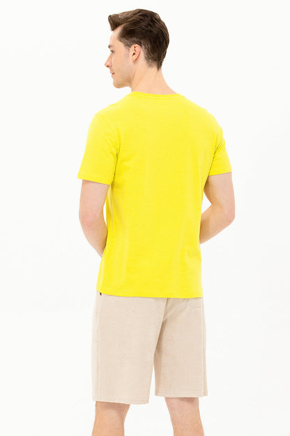 Yellow Round Neck Short Sleeve T-Shirt - BEVAVA